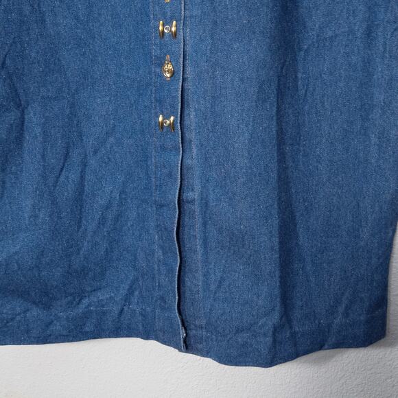 ICE LOOK Denim Jumper Dress Gold Buttons Stud Trim Western Style USA Vintage XL - Picture 5 of 12
